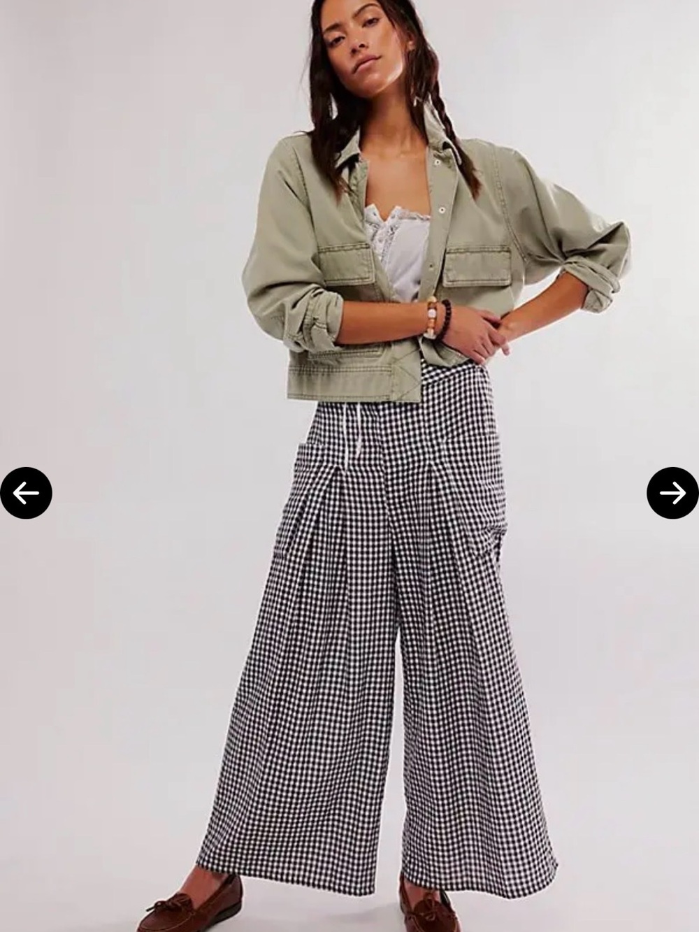 Free People East Side Trousers Black & White Gingham Wide-Leg Pants